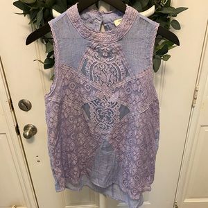 umgee Boho Purple Lace Sleeveless Top High Neck S